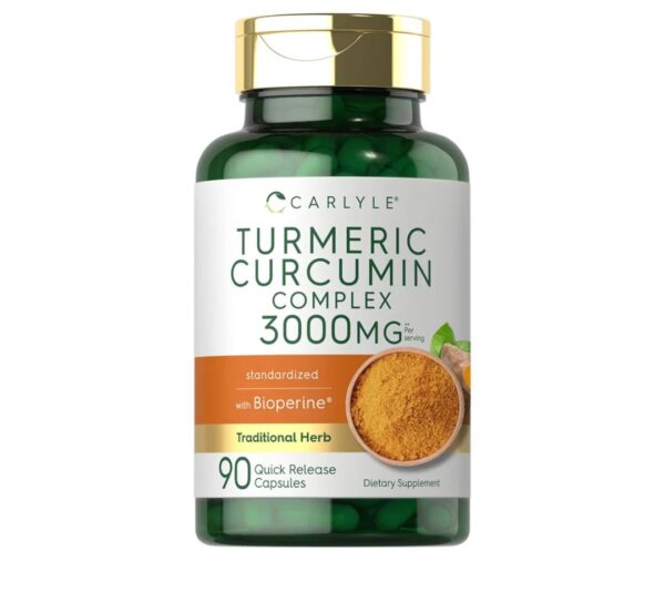 Carlyle Turmeric Curcumin with Black Pepper 3000mg | 90 Powder Capsules | Complex Supplement with Bioperine | Non-GMO, Gluten Free