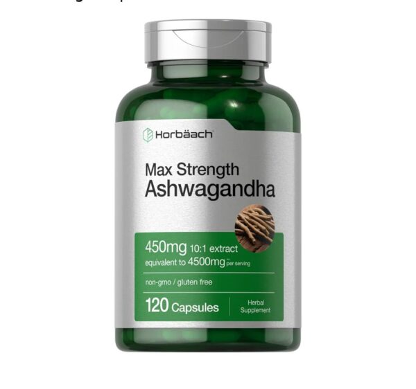 Horbäach Ashwagandha Supplement | Max Strength | 120 Capsules | Non-GMO, Gluten Free