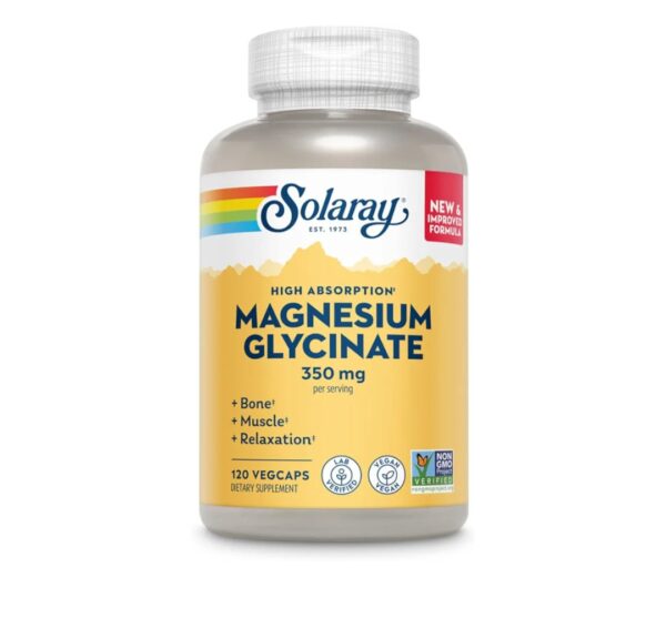 SOLARAY Magnesium Glycinate Capsules, Chelated Magnesium Bisglycinate w/BioPerine, Higher Absorption Magnesium Supplement - Bones, Muscles, Heart Support, 120 VegCaps