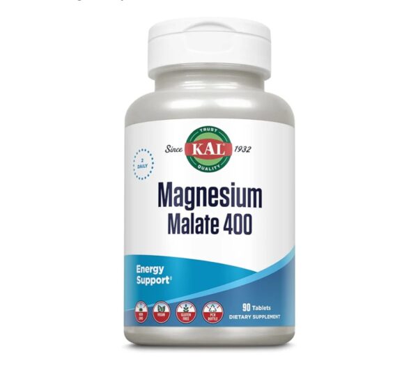 KAL Magnesium Malate 400mg, Chelated Magnesium Supplement with Malic Acid, Healthy Energy & Muscle Function Support, Enhanced Absorption, Vegan, Non-GMO, 45 Servings, 90 Veg Tabs