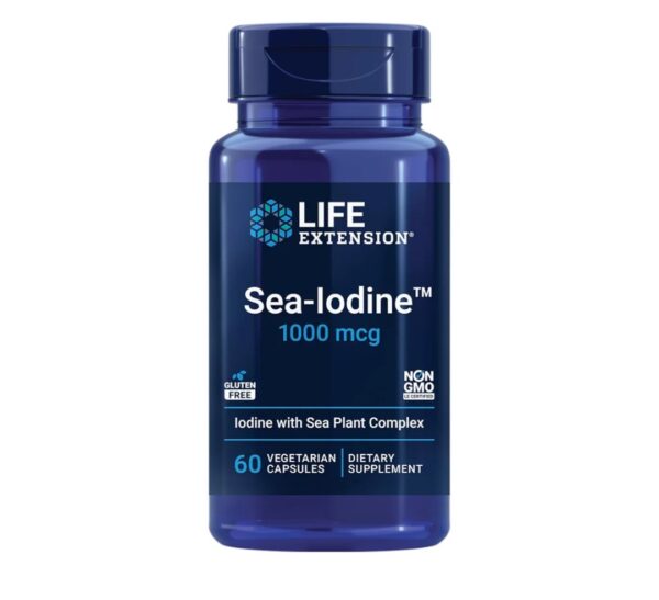 Life Extension Sea Iodine™, kelp and bladderwrack-derived iodine, supports healthy levels of this essential nutrient for thyroid health and beyond, non-GMO, gluten-free, vegetarian, 60 capsules