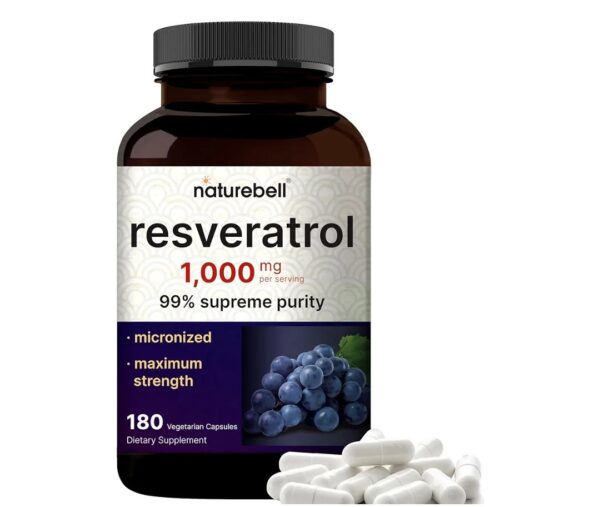 NatureBell Resveratrol Supplement 1000mg Per Serving, 180 Veggie Capsules, 99% Pure Trans-Resveratrol, Antioxidant for Healthy Aging, Brain & Heart Support – Non-GMO