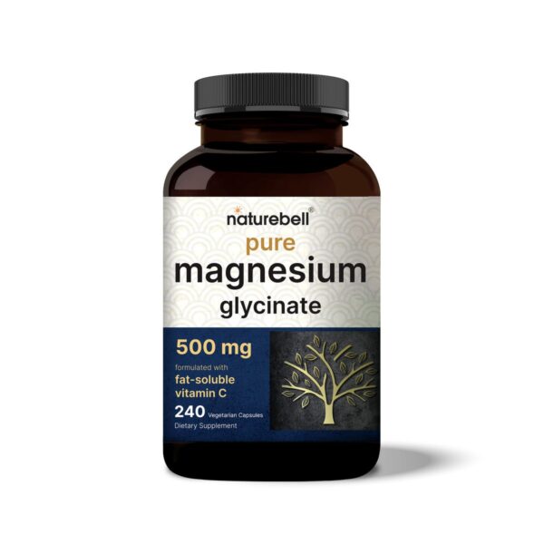 NatureBell Magnesium Glycinate Capsules 500mg | 240 Count, 100% Chelated & Purified, 3rd Party Tested, Non-GMO & Gluten Free