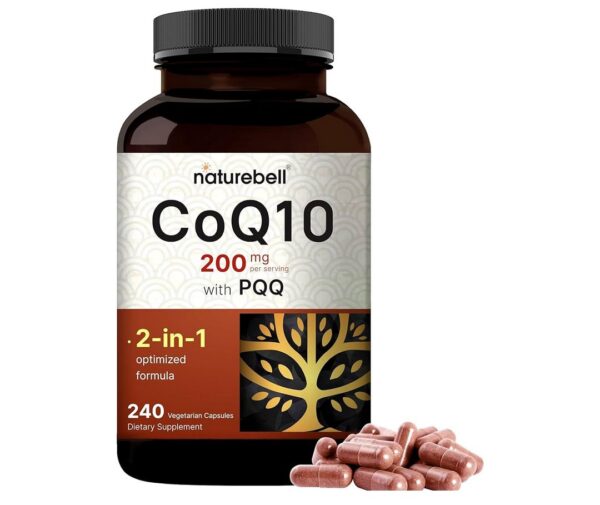 NatureBell CoQ10 (Ubiquinone) 200mg with PQQ, 240 Veggie Capsules | Stable High Absorption Form – Antioxidant Support for Brain, Heart, & Energy Health – Extra Strength Coenzyme Q10 Supplement