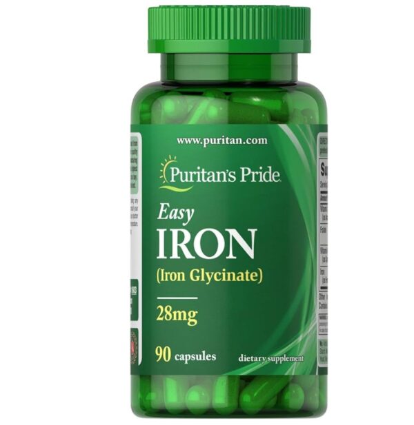 Puritan's Pride Easy Iron 28 mg (Iron Glycinate)-90 Capsules