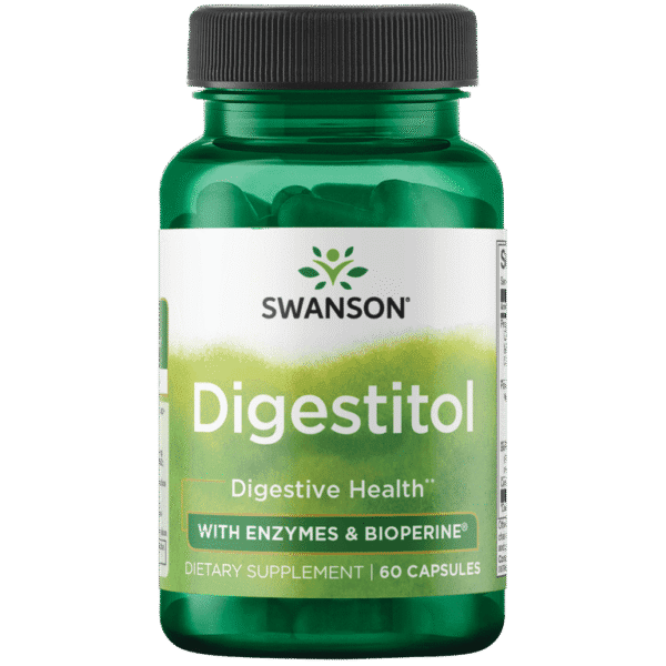 Swanson Digestitol - Natural Digestive Health Support featuring Digestive Enzymes and BioPerine - Supports Increased Nutrient Absorption and Overall Wellness - (60 Capsules)