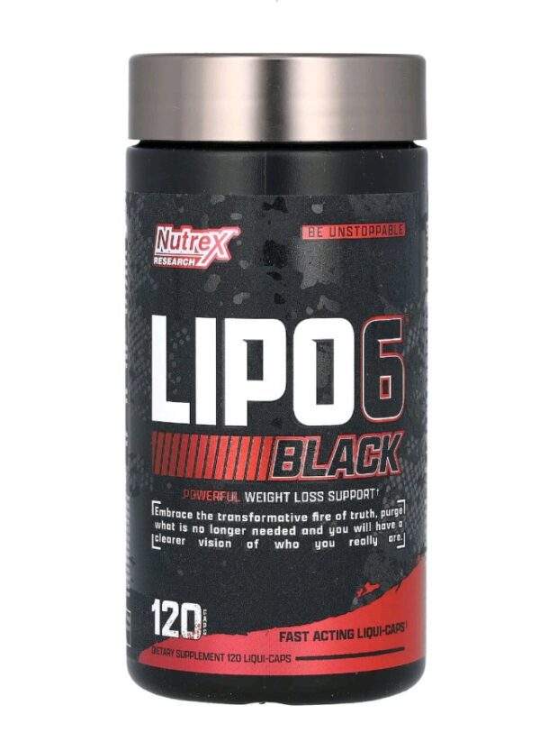 Nutrex Lipo-6 Black Max Strength Fat Burner - Fast Acting Energy, Weight Loss Diet Pills – Appetite Suppressant, Metabolism Booster - 120 Capsules