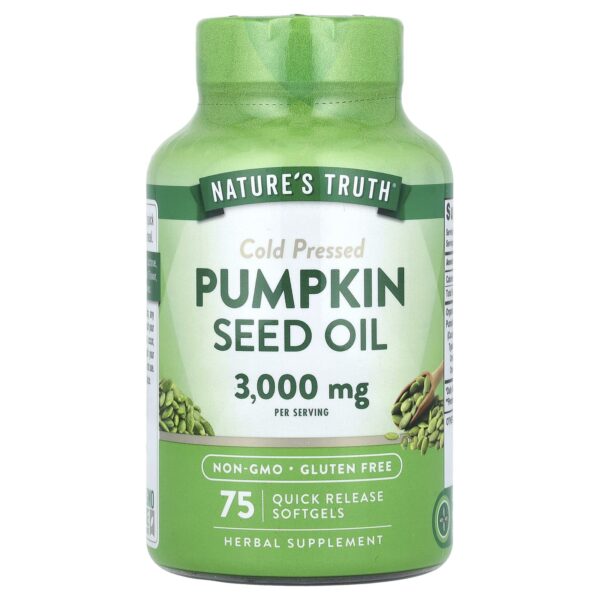 Nature's truth, Pumpkin Seed Oil, Cold Pressed, 3,000 mg, 75 Quick Release Softgels, (1,000 mg per Softgel)