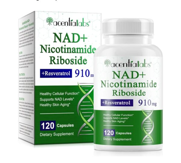 Acentiallabs, NAD + Supplement 910mg, Boost NAD+ Levels with Nicotinamide Riboside, Support Cellular Energy & Anti-Aging 120 Capsules