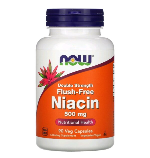 NOW Foods Supplements, Niacin (Vitamin B-3) 500 mg, Flush-Free, Double Strength, Nutritional Health, 180 Veg Capsules