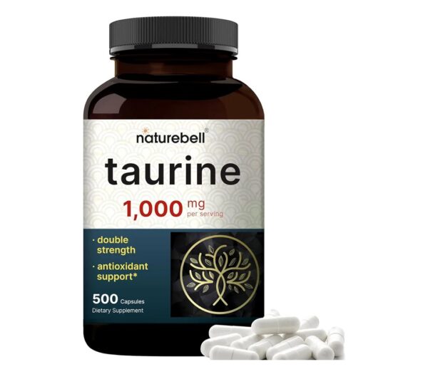 NatureBell Taurine 1,000mg Per Serving, 500 Capsules | Essential Amino Acids Supplement – Double Strength – Antioxidant Support for Heart, Muscle, Brain, & Liver Health – Non-GMO, Gluten Free