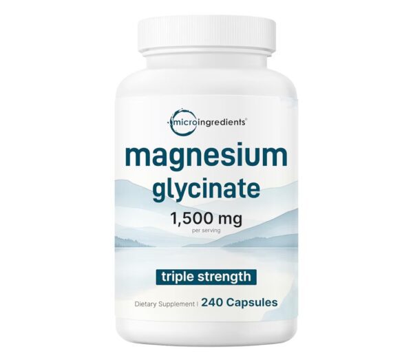 Triple Strength Magnesium Glycinate 1,500mg Per Serving, 240 Capsules | Easily Absorbed Chelated Magnesium + Elemental Form | Healthy Muscle, Bones, & Mood Support Supplement | Non-GMO