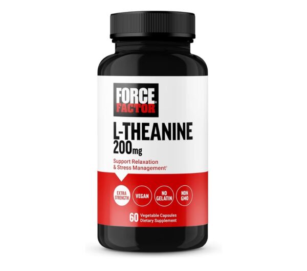 FORCE FACTOR L Theanine, Extra Strength L-Theanine Supplement for Stress Relief, and Supporting Calm and Relaxation, L Theanine 200mg Capsules, Vegan, Non-GMO, No Gelatin, 60 Vegetable Capsules