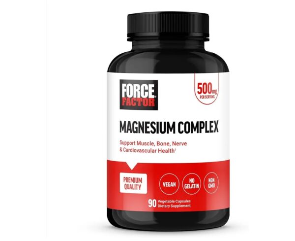 Force Factor Magnesium Complex Supplement to Support Muscles, Bones, Nerves, and Cardiovascular Health, Magnesium Glycinate, Magnesium Citrate, and Magnesium Oxide, Vegan, Non-GMO, 90 Capsules