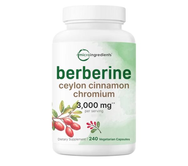 Micro Ingredients Berberine with Ceylon Cinnamon and Chromium Complex, 240 Veggie Capsules | High Potency Berberine HCl Root + Cinnamon Bark Extract | Heart Support & Immune Health Supplement