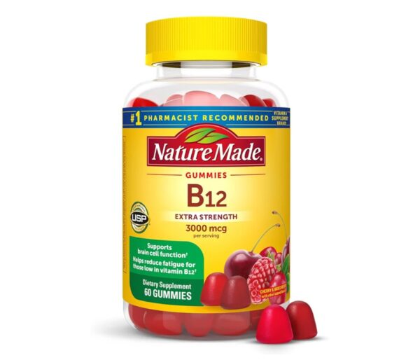 Nature Made Extra Strength Vitamin B12 Gummies, 3000 mcg per serving, B12 Vitamin Supplement for Energy Metabolism Support, 60 Gummy Vitamins, 30 Day Supply