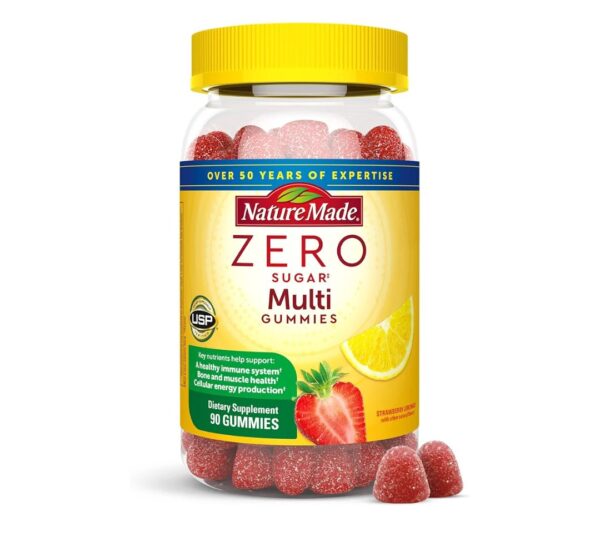 Nature Made Zero Sugar Multivitamin Gummies, Daily Nutritional Support Vitamin Supplements, Aspartame Free, 90 Sugar Free Gummies, 45 Day Supply