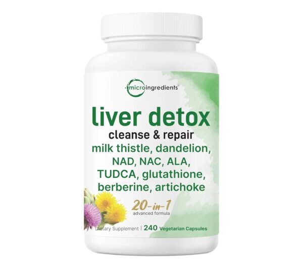 Micro ingredients, Liver Detox, 240 Veggie Capsules | 20-in-1 Advanced Support Complex with Milk Thistle, Dandelion, NAD, NAC, ALA, TUDCA, Astragalus, Artichoke, Turmeric, & More | Liver Cleanse & Repair Supplement