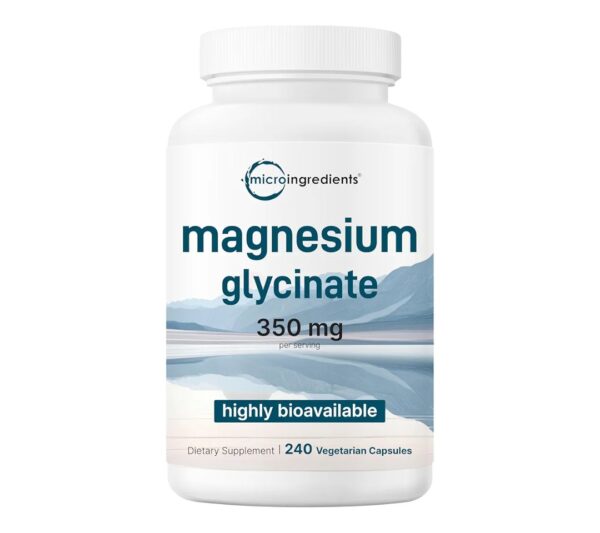 Micro Ingredients Magnesium Glycinate 350mg Per Serving, 240 Veggie Capsules | Potent Elemental Form, 100% Chelated, Highly Bioavailable | Healthy Muscle, Bones, & Mood Support Supplement | Non-GMO