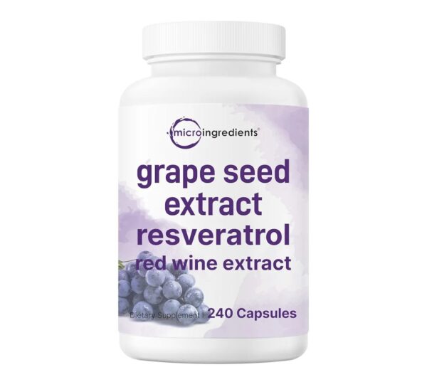 Micro ingredients, Grape Seed Extract 36,000mg Equivalent, 240 Capsules | Antioxidant Blend with Resveratrol & Red Wine Extracts | Max Strength Polyphenols Supplement | Heart, Brain, Cell, & Skin Health Support