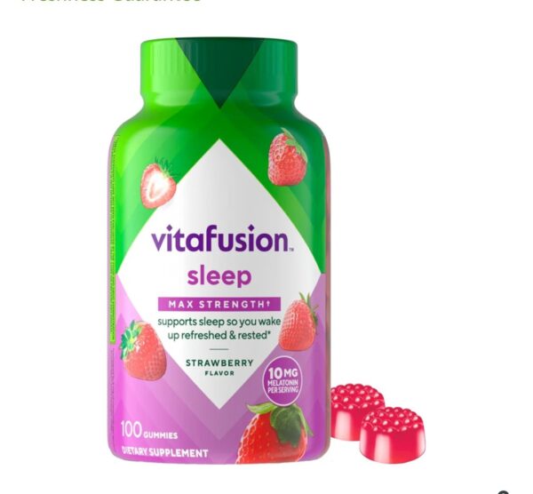 vitafusion Max Strength 10 mg Melatonin Gummies, Strawberry Flavored, Adult Melatonin Gummy Vitamin Supplement, 100 Count, 50 Day Supply