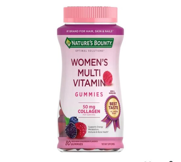 Nature's Bounty Optimal Solutions Women's Multivitamin, Immune and Cellular Energy Support, Bone Health, Raspberry Flavor, 80 Gummies, 40 Total Servings EXP 30/10/2026
