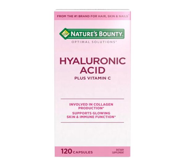 Nature's Bounty Vitamin C and Hyaluronic Acid Supplement, Supports Glowing Skin, Immune Function & Collagen Production, 120 Capsules - 60 Day Supply, Optimal Solutions Supplements for Skin Health