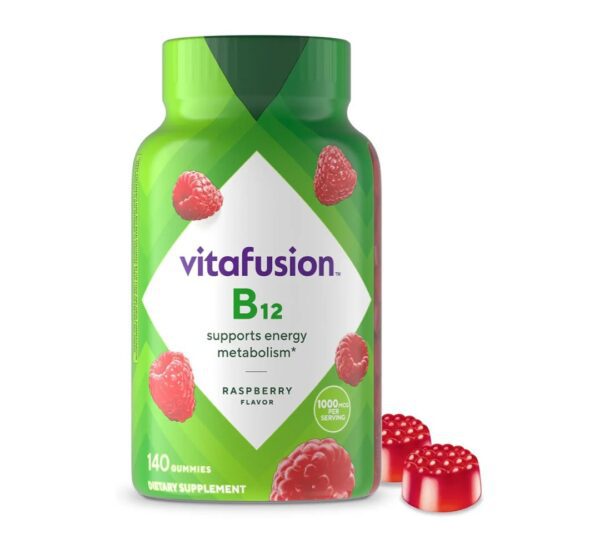 vitafusion Vitamin B12 Gummy Vitamins for Energy Metabolism Support, Raspberry Flavored, America’s Number 1 Gummy Vitamin Brand, 70 Day Supply, 140 Count