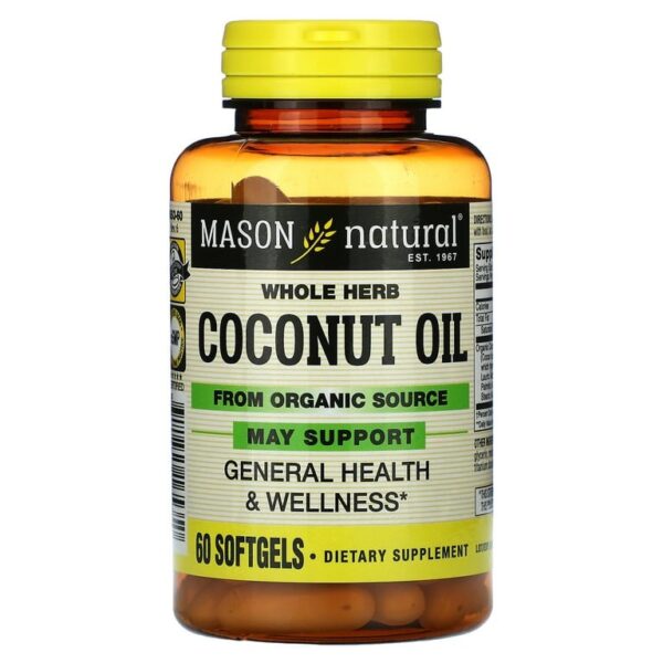 Mason Natural Coconut Oil - Supports General Health and Wellness, Improves Heart and Brain Function, Organic Herbal Supplement, 60 Soft Gels