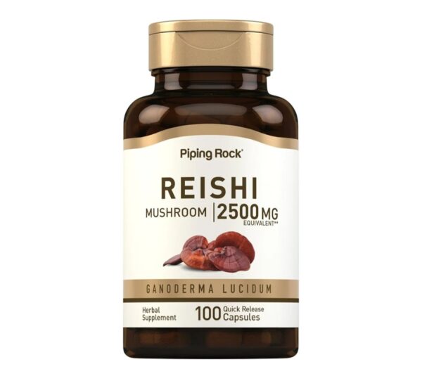 Piping Rock Reishi Mushroom Supplement | 2500mg | 100 Capsules | Standardized Herbal Extract | with Ganoderma Lucidum | Non GMO, Gluten Free