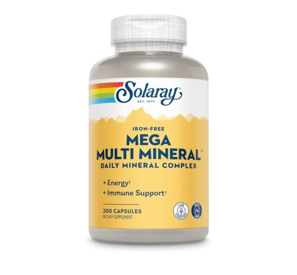 SOLARAY Mega Multi Mineral, Iron Free - Daily Mineral Supplement w/Trace Minerals, Electrolytes, Calcium, Magnesium, Zinc, Selenium, Boron -Cellular Energy, Immune Support, 60-Day Guarantee, 50 Serv