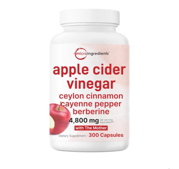 Apple Cider Vinegar with The Mother 4,800mg Equivalent, 300 Capsules | 4-in-1 ACV Complex | Ceylon Cinnamon, Cayenne Pepper, & Berberine | Immune, Digestion, & Appetite Support | Non-GMO, Gluten Free