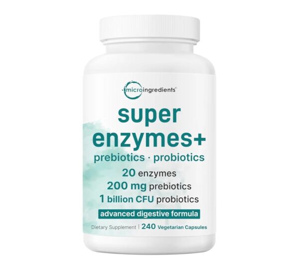 Super Enzymes with Prebiotics & Probiotics, 240 Veggie Capsules | High Potency Digestive Enzymes For Women & Men | Probiotic, Bromelain, Psyllium Husk & More | Immune & Gut Health Support