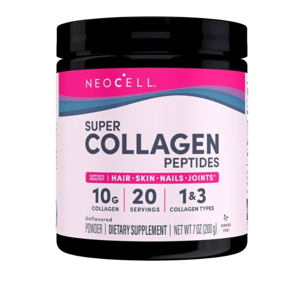 NeoCell Super Collagen Peptides, 10g Collagen Peptides per Serving, Gluten Free, Keto Friendly, Non-GMO, Grass Fed, Healthy Hair, Skin, Nails and Joints, Unflavored Powder, 7 oz., 1 Canister