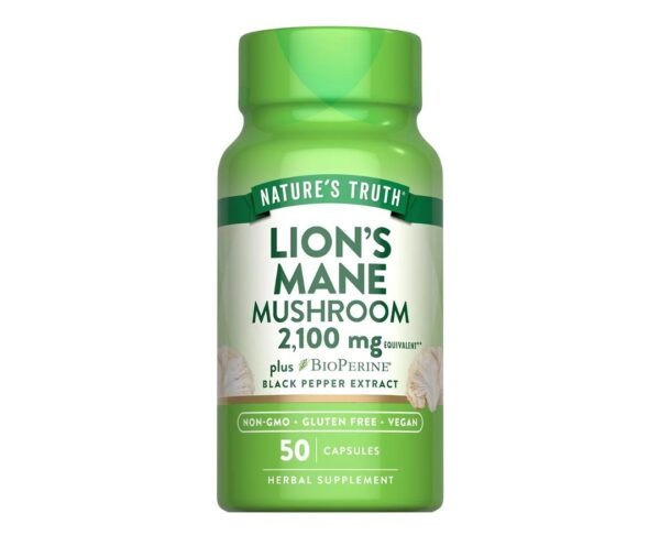 Nature's Truth Lions Mane Supplement Capsules | 2100mg | 50 Count | with BioPerine | Vegan, Non GMO & Gluten Free Extract Formula