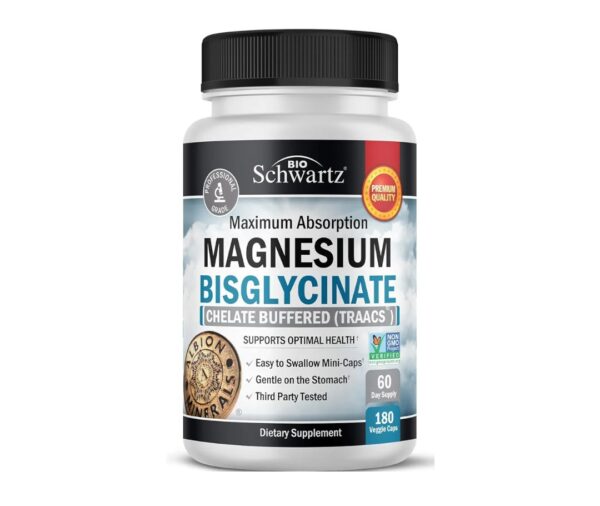 Magnesium Bisglycinate Chelated Supplement - High Absorption Magnesium Supplement for Muscle, Bone & Joint Support - Non-GMO, Non-Laxative, Fully Buffered for Maximum Bioavailability - 180 Capsules