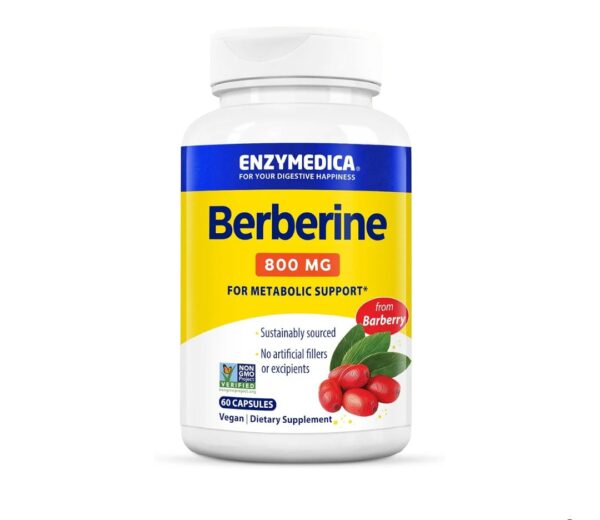 Enzymedica Berberine 800 mg – Vegan Capsules for Metabolic Support – from Sustainably Sourced Barberry – Non-GMO, Gluten-Free, No Fillers or Excipients – 60 Capsules