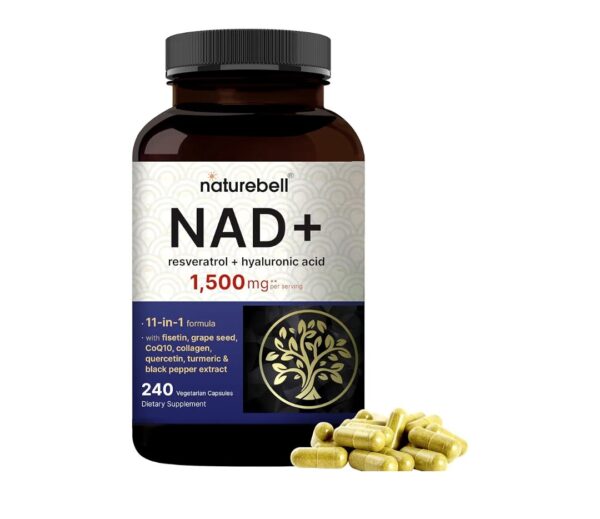 NatureBell NAD+ 1,500mg Per Serving, 240 Veggie Capsules | NMN Supplement Alternative | 10-in-1 Complex with Resveratrol Plus Hyaluronic Acid, Quercetin, Fisetin, Collagen, & More – Non-GMO
