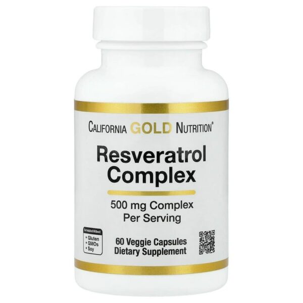 California Gold Nutrition Resveratrol Complex with Grape Seed Extract, Red Wine Extract, and trans-Resveratrol, 60 Veggie Capsules