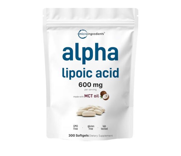 Alpha Lipoic Acid 600mg with MCT Oil – 300 Softgels | Dietary Supplement