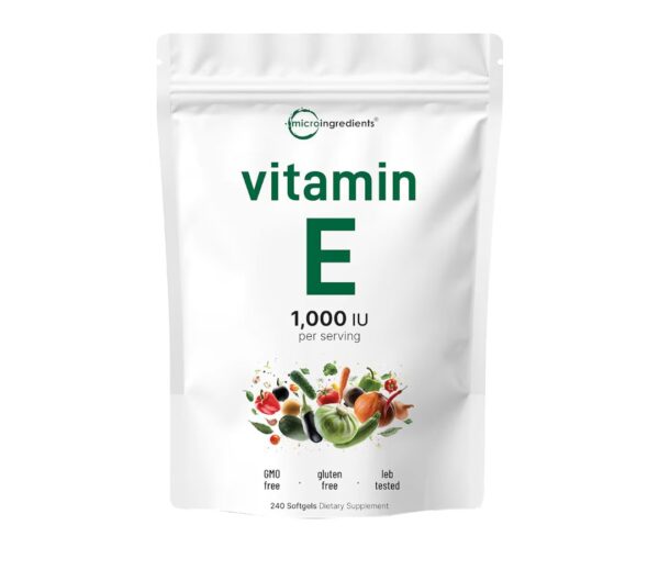 Micro Ingredients Vitamin E 1000IU, 240 Softgels | Pure Vitamin E Oil Pills | Antioxidant Supplements for Skin, Face, Heart, & Immune Health | Non-GMO, Gluten Free