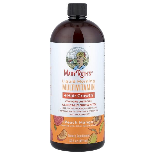 Mary Ruth  , Liquid Morning Multivitamin + Hair Growth, Peach Mango, 30 fl oz (887 ml)