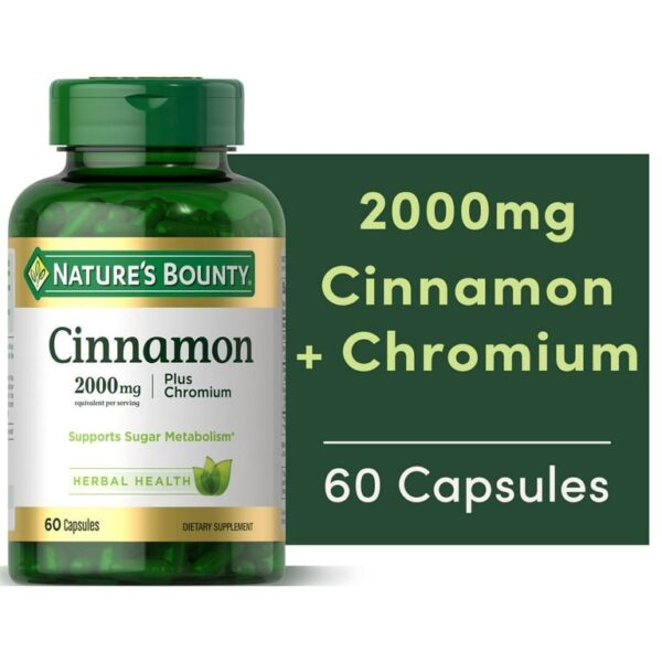 Nature’s Bounty Cinnamon 2000mg Plus Chromium Capsules, Supports Sugar Metabolism, Herbal Health, 60 Count 30/10/2026