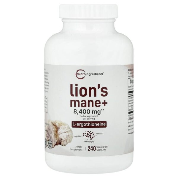 Micro Ingredients Lion's Mane + L-Ergothioneine, 240 Vegetarian Capsules