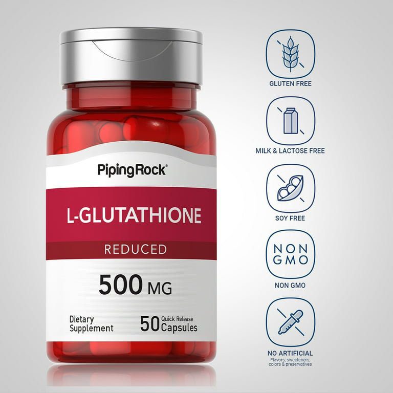 مجم - 50 كبسولة - غير معدل وراثيًا، خالٍ من الجلوتين — by بايبنج روك | L-Glutathione (Reduced) 500 mg