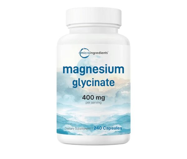 Micro Ingredients Magnesium Glycinate 400mg Per Serving, 240 Capsules | Potent Elemental Form, 100% Chelated, High Absorption | Healthy Muscle, Bones, & Mood Support Supplement | Non-GMO