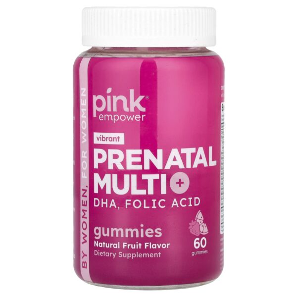 Pink, Prenatal Multi Gummies + DHA, Folic Acid, Natural Fruit, 60 Gummies for one month exp 30/5/2026
