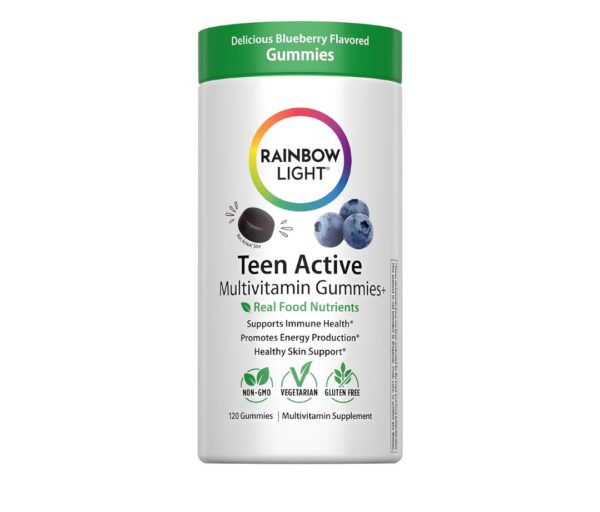 Rainbow Light Teen Multivitamin Gummies, Vitamin Gummies Provide Skin, Energy and Immune Support, With Vitamins A, C and D, Gluten-Free, Blueberry Flavor, 120 Count
