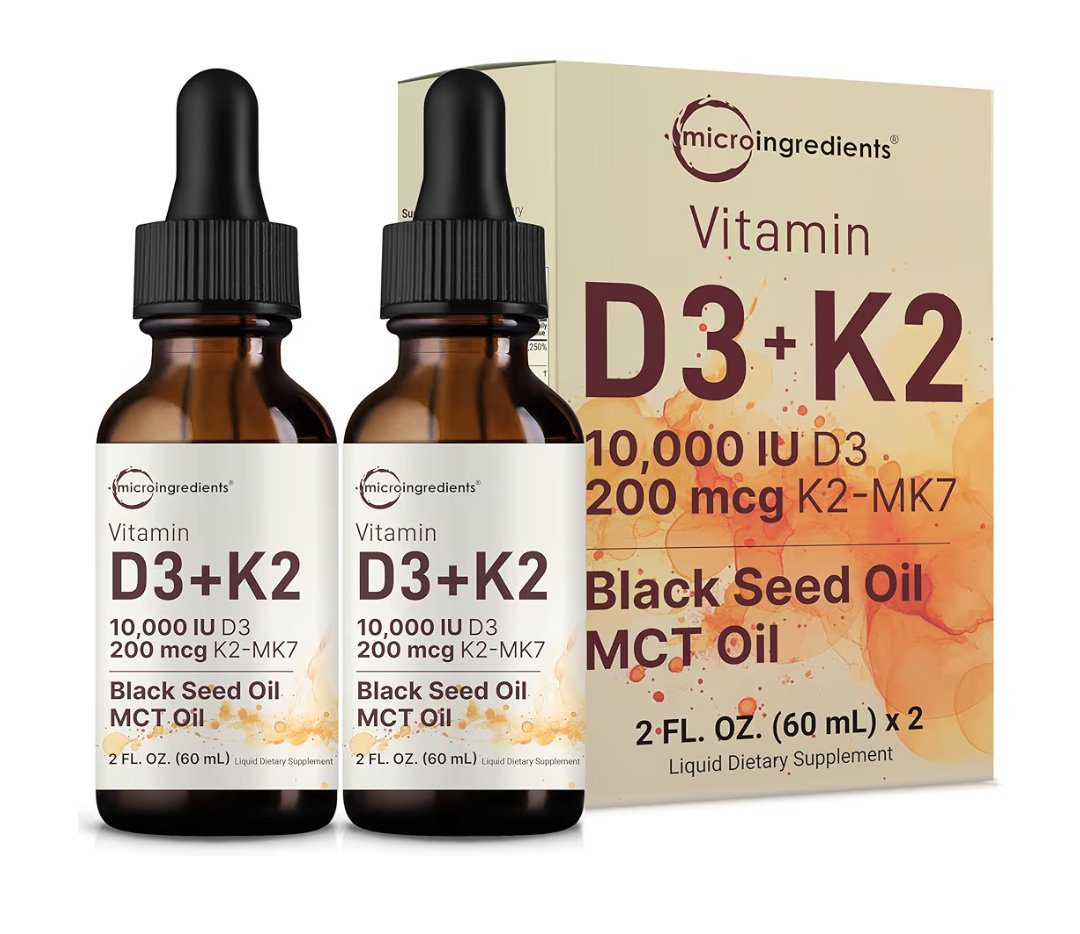 ميكرو انجردينت د٣، ك٢ نقط | Micro Ingredients 2 Pack Vitamin D3 10000 iu + K2 (MK-7) 200 mcg Drops، 4 fl oz