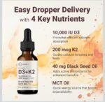 ⁦Micro Ingredients 2 Pack Vitamin D3 10000 iu + K2 (MK-7) 200 mcg Drops, 4 fl oz | Plus Black Seed & MCT Oil | 4-in-1 Bone, Immune, & Heart Health Support | Easy Absorption
ميكرو انجردينت د٣، ك٢ نقط⁩ - الصورة ⁦5⁩